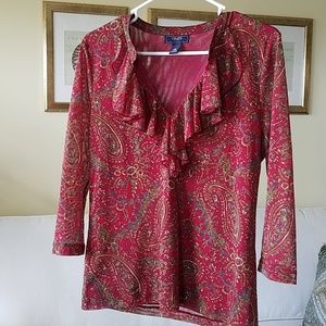 Chaps V neck ruffle top